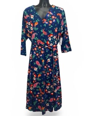 Croft & Barrow 1X Floral Wrap Dress Navy Midi Plus Size NWT
